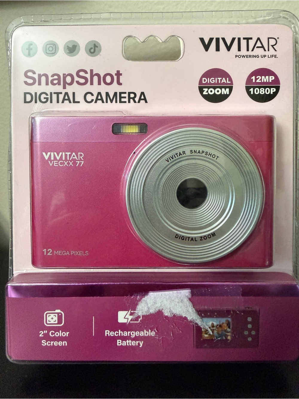 Vivitar Snapshot 12MP Pink Digital Camera with 1080p Video